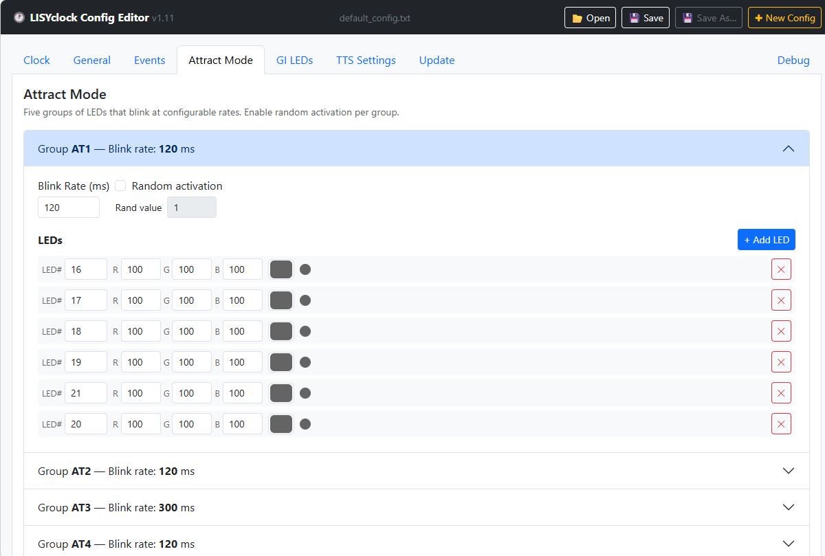 Attract Mode tab with group AT1 expanded